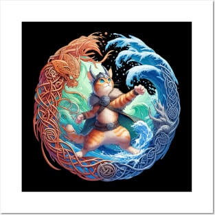 Cute Viking Cat Norse Mythology Celtic Knot Posters and Art